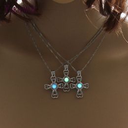 3 Colours Luminous Jewellery Charm Cross Choker Necklace VintageWomen Glow in the Dark Pendants Necklaces New Arrival 45cm