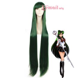 1Sailor Moon Sailor Pluto Meiou Setsun Long Straight Dark Green Cosplay Wig JF15