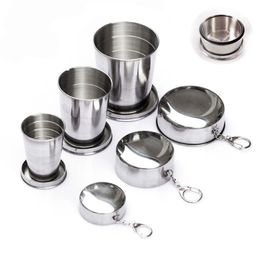 New Folding Cup 60ml 150ml 250ml Stainless Steel Portable Outdoor Travel Camping Folding Collapsible mugs Metal Telescopic Keychain Mugs FMT2145