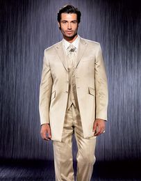 Custom Design Peaked Lapel Three-Button Beige Groom Tuxedos Men Party Groomsmen Suits in Wedding Tuxedos(Jacket+Pants+Tie+Vest)NO;252