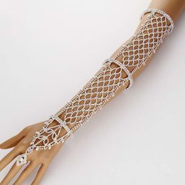 Sale Women Statement Pave Crystal Rhinestone Arm Hand Chain Cuff Ring Copper Bracelet Wedding Bridal Celebrity Belly Dancer Jewellery