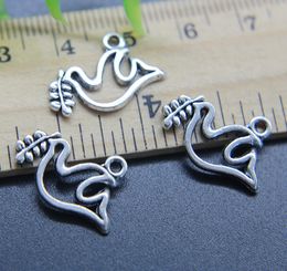 100pcs Bird Pigeon Dove Alloy Charms Pendant Retro Jewelry Making DIY Keychain Ancient Silver Pendant For Bracelet Earrings 13*19mm