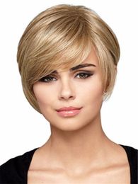 short blond hair wig side parted bang Heat resistant Fibre synthetic wig capless fashion wig for women