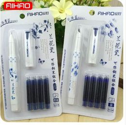 AIHAO Student Cute Kawaii Orchid Porcelain Erasable Fountain Pen With Ink Sac For Calligraphy Writing Office School Supplies