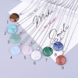 Fashion Circle Crystal Necklace Opal Turquoise Natural Stone Druzy Necklaces Jewelry With stainless steel Chain Necklace