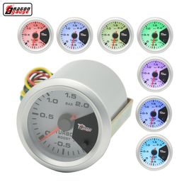 Dragon Gauge 52mm Stepping Motor 7 Colour Backlight Auto Car Turbin Metre Unit -1~2 BAR Turbo Boost Gauge