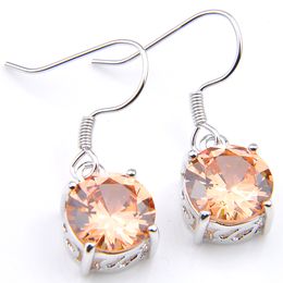 10Prs Luckyshine Classic Dazzling Round Morganite Gems Silver Earrings Elegant Style Gift Dangle Earrings For Woman's