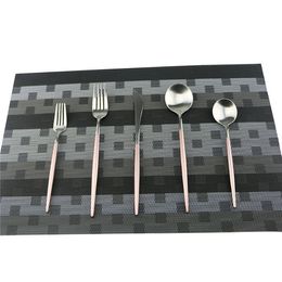 JANKNG 5pcs/set Stainless Steel Cutlery Champagne Pink Tableware Set Dinner Forks Knives Scoop Set Dinnerware Set