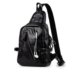 Cyclinig Bags Men PU Casual Classic Black With headphone jack Large Capacity Single Chest Bag