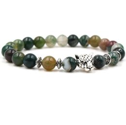 JLN Indian Agate Buhhda Bracelet Tibet Accessories Leopard Owl Lion Head Agate Stretch Bracelet For Man And Woman