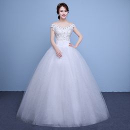 2 Color Real Photo simple Fashion Wedding Dress 2018 New Arrival Korean Style Boat Neck Lace princess vestido de noiva Appliques