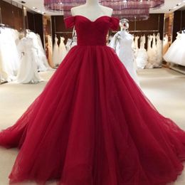 Custom Made Wedding Dresses Bridal Gowns Red Wedding Dress Sweetheart Off the Shoulder A-line Puffy Tulle Coloured Bride Wear