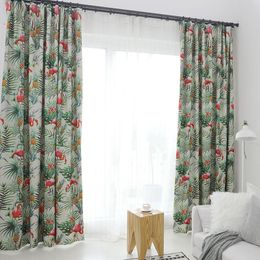 Green Tropical Leaves Flamingos Blackout Printed Curtain For Living Room Bedroom Home Decor Pastoral Fabric Drapes Window Blinds