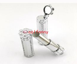 100pcs/lot Empty Lipstick Tube with Silver Lace Round Carved Magic Mirror Oblique Cap with A Mirror 11.1mm