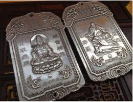 Free shipping 2PCS Elaborate old Tibetan Silver Guan Gong / kwan yin buddha statue Amulet Auspicious Plates