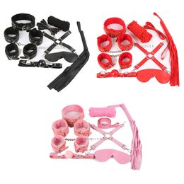 8Pcs Bondage Under Bed Restraint Kit Cuffs Collar Whip Gag Eye Mask Cotton Rope SM Toy #G94