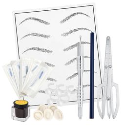 Eyebrow Tattoo Kit Microblading 14 Pins Needles Pen Tattoo Pigment Practice Skin for Manual Semi Permanent Makeup