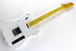 New arrival!Factory custom Distressed write body Electric Guitar with maple neck offer customized