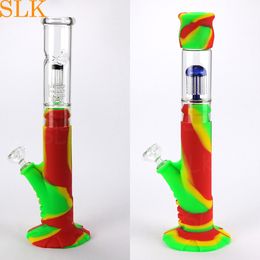 Collaspible percolator glass bong hookah with silicone bottom 14mm glass down stem dab rig new arrivial oil rigs recycler