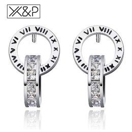 X&P Fashion Personality Rhinestone Gold Silver Stud Earrings for Women Girl Classic Roman Numeral Crystal Earring Jewelry Gift