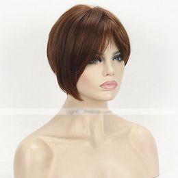 A69 Synthetic Brown Women Lady Short Straight Hair Wig Natural Full Wig Cosplay