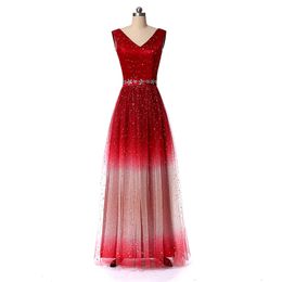 2019 New Sexy Long Gradient Evening Prom Dresses Chiffon A Line Beaded Plus Size Floor-Length Ombre Formal Party Gown QC1244