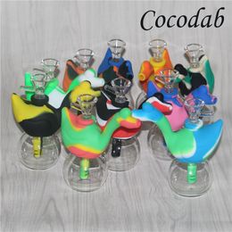 Silicone Swan Pipe With Glass Bowl silicone downstem mini bubbler Water Pipes Food Grade Silicon Hookah Bongs dab oil rigs hand pipes