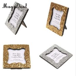 MagiDeal Shiny Sequin Small Photo Frame with Back Stand Wedding Party Gift Favour Gold/Silver Home/Cafe Decor