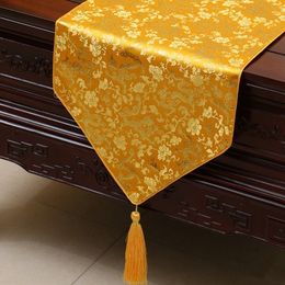 Chinese Dragon Jacquard Silk Satin Table Runner Holiday Decoration Damask Coffee Tea Table Cloth Party Rectangle Dining Table Mat 200x33 cm