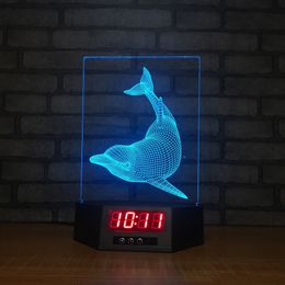 Dolphins 3D Illusion Night Lights LED 7 Colour Change Desk Lamp Clocks Gifts #R21