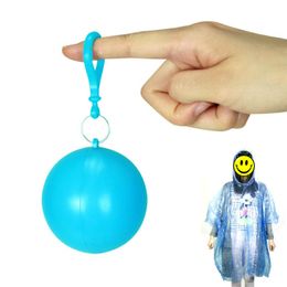 Portable Disposable Raincoat Ball Unisex Adult Rainwear Poncho outdoor Travel Emergency Plastic ball Rain coat with Keyring Key Chain