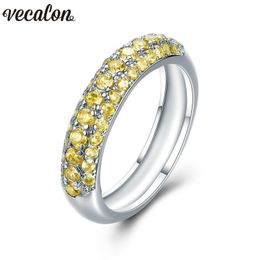 Vecalon Handmade Pave setting 925 Silver Band ring for women Gold Color Diamonds Cz Female Engagement wedding rings