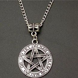 Pentagram Pentacle Wicca Paga - Charms Pendant Fashion Jewelry Vintage Silver Statement Sweater Chain Necklace Pendant jewelry- A107