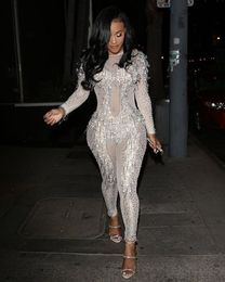 Evening dress Yousef aljasmi Jumpsuit Kim kardashian Long sleeve O-Neck Tassel Crystal Jumpsuit Almoda gianninaazar ZuhLair murad Ziadnakad