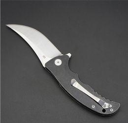 Ball Bearing Fast Open Flipper Folding Knife D2 Satin Scimitar Blade Black Stone Wash Stainless Steel Handle EDC Tools