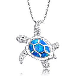 Neue Mode Niedlichen Silber Gefüllt Blau Opal Meeresschildkröte Anhänger Halskette Für Frauen Weibliche Tier Hochzeit Ozean Strand Schmuck Gift220t