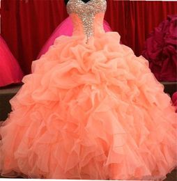 2018 Fashion Crystal Ball Gown Quinceanera Dress with Beading Sequines Organza Lace-Up Sweet 16 Dress Vestido Debutante Gowns BQ148