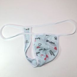 G798C Mens Sexy String Thong Contoured Pouch Thin Cotton Jersey T-back Underwear Hearts Prints
