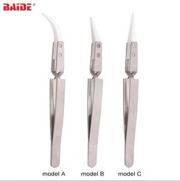 ESD Ceramic Tweezers Precision Cross Lock Reverse Forceps Heat-resistant DIY Repair Tools E - Cigarette Resistance Wire 50pcs