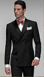 Custom Design Men's business suit Peaked Lapel Double Breasted Black Groom Tuxedos Men Party Groomsmen Suits(Jacket+Pants+Tie+Vest)NO;268