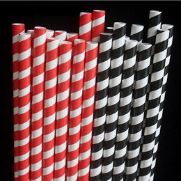 Drinking Straws Hard Milk Large Straw 8 mm Disposable Paper Thick Straw Black Stripe Degradable 100 Pieces/Lot