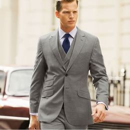 Custom Design Notched Button Two Button Grey Wedding Men Suits Tuxedos Men Party Groomsmen Suits(Jacket+Pants+Tie+Vest)NO;238