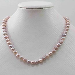 New Natural pink purple7-8mm akoya freshwater pearl necklace 18inch
