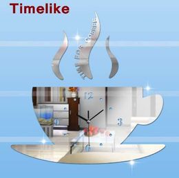 Diy Hot 3d Acrylic Mirror Wall Clock coffee cup large clock modern design luxury 3d mirror clocks watch