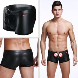 Sexy Mens String Bikini Briefs Leather Underpants Boxer Shorts Jockstrap Sissy Panties Ring Pouch Gay Exotic Penis Men's Boxers Underwear