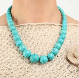 New6-14mm turquoise Round Beads Gemstone Necklace 17." free shipping