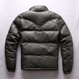 black AVIREXFLY leather down jackets stand collar Flocking sheepskin leather jacket