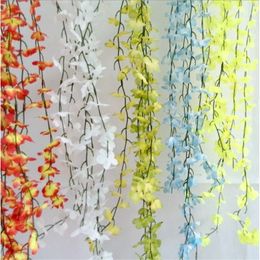 Free Shipping 10pcs/lot Beautiful Cherry Blossom 5 Branches/pcs Artificial Silk Flower Vine Wall Hanging Wisteria Ornament