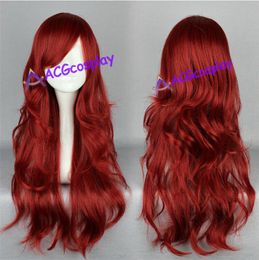Natural Cosplay lolita wig women long wavy wine red wig