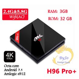 H96 Pro + 3G DDR3 32G Flaş 2.4G 5 GHz WIFI HD2.0 4 K Kutusu Amlogic S912 Octa Çekirdek BT4.0 Akıllı Android TV Kutusu Android 7.1